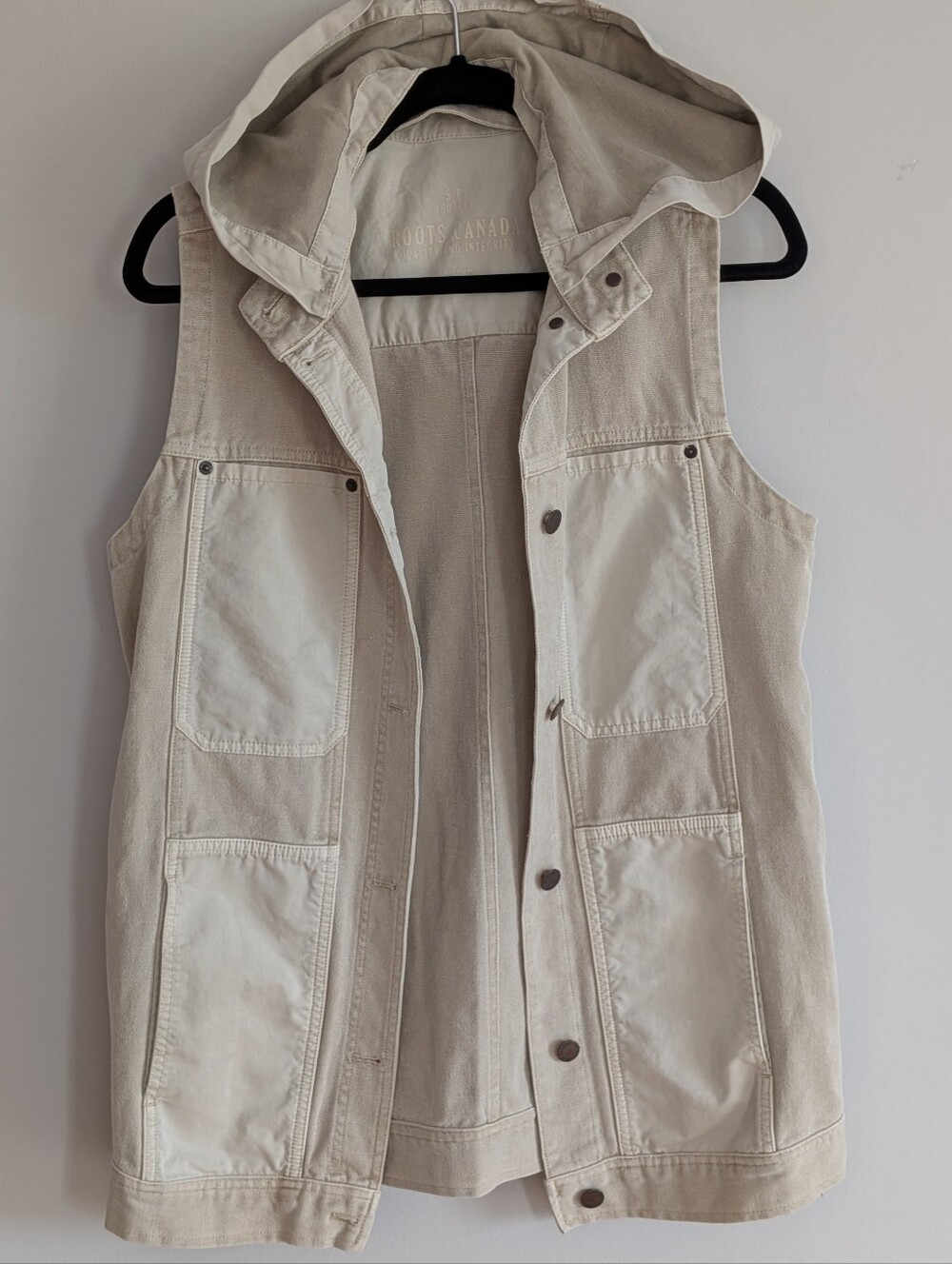 Roots Canada Size S Neutral Hemp Blend Hooded Utility Vest Natural Beige